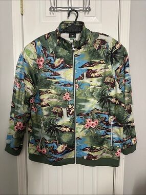 LRG Lifted Research Group  Tropical Zip-Front Jacket in Green Pockets Size 4X